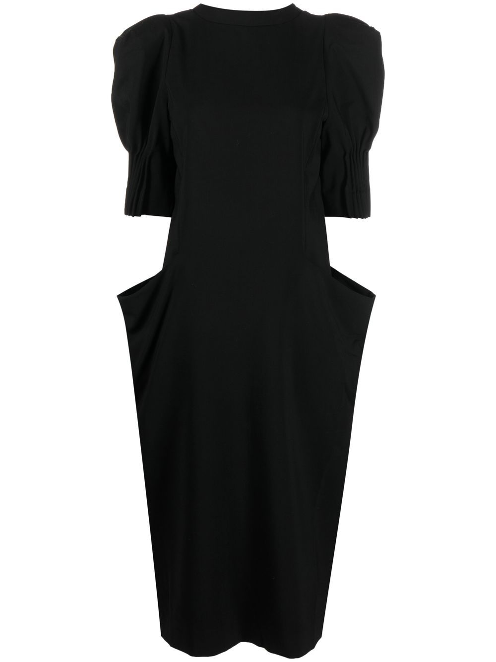 Short-sleeve wool midi dress - Black