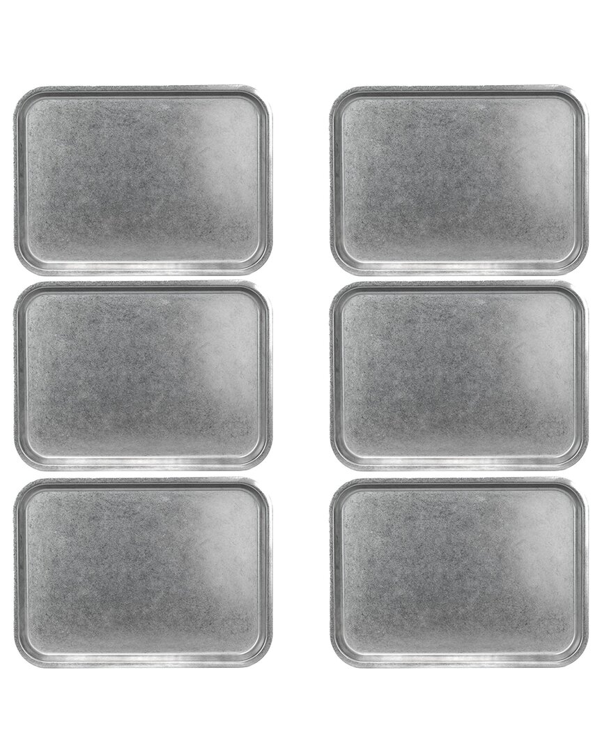 Set of 6 Moab Stainless Steel Coupe Dinnerware: 10in x 14in Rectangular Plate