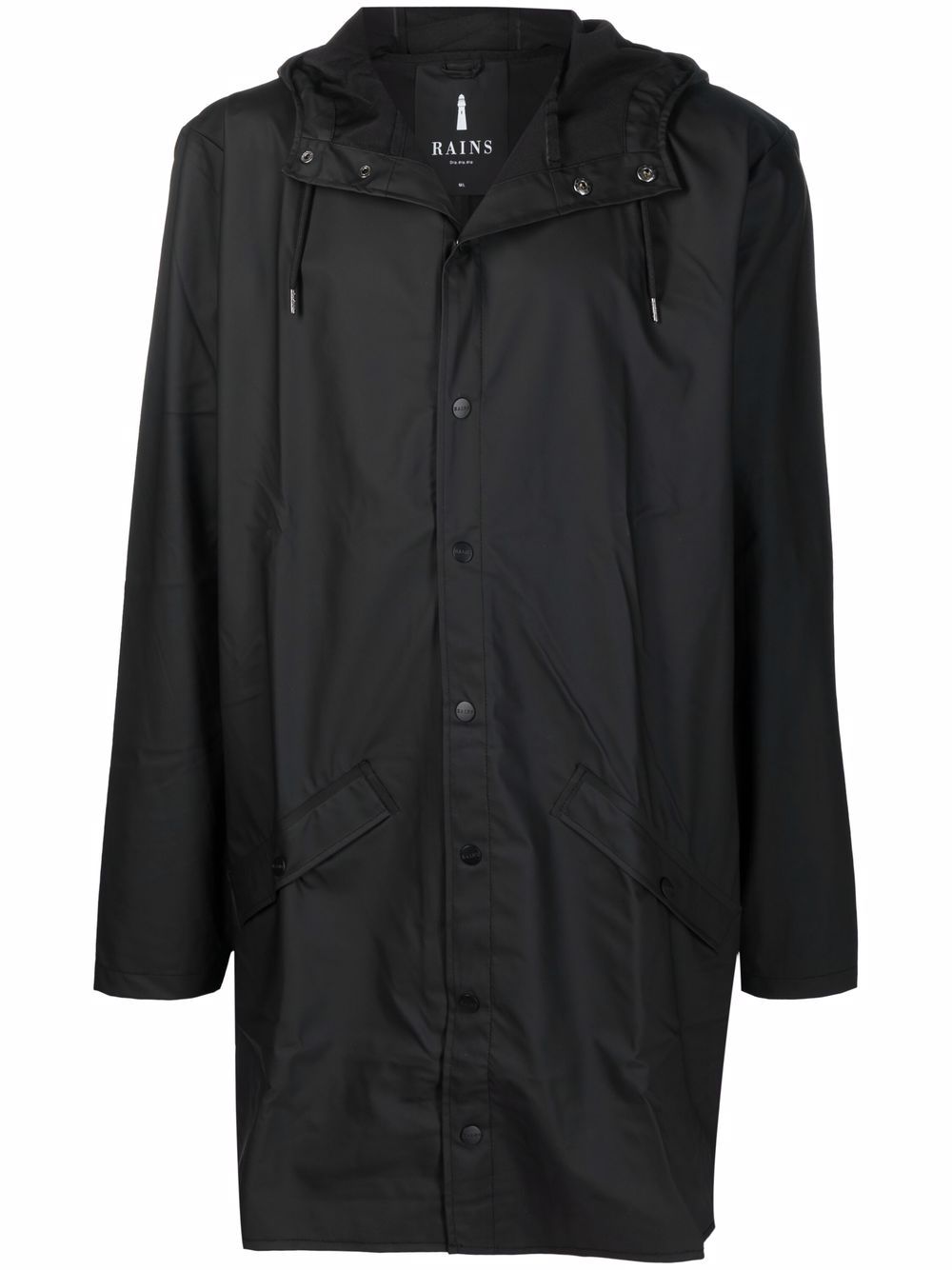 Press-stud hooded raincoat - Black