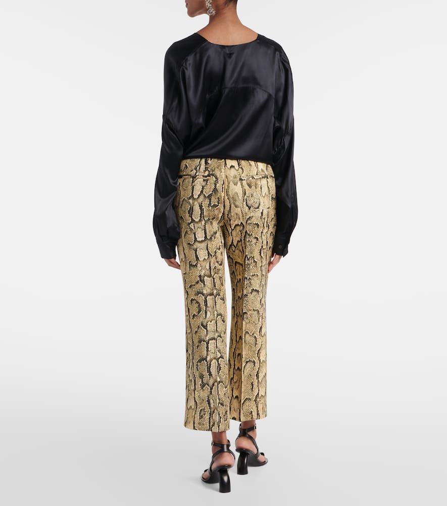 Snake-print mid-rise flared jacquard pants