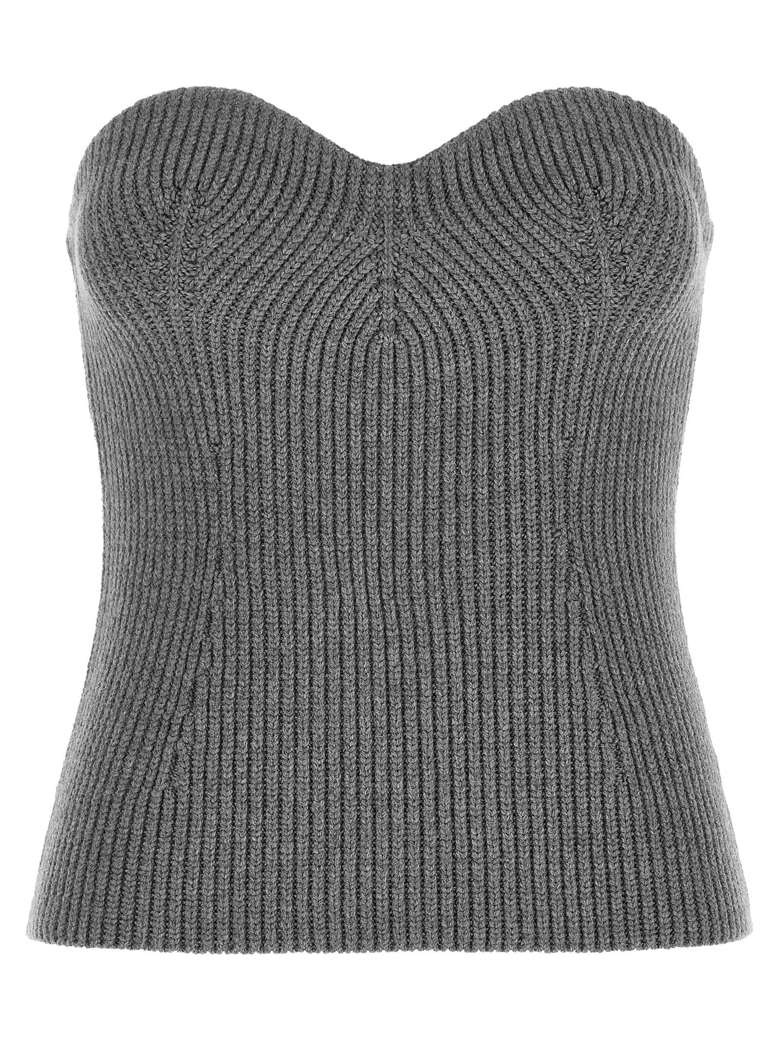 Off-Shoulder Ribbed Virgin Wool Sweater — Gray
