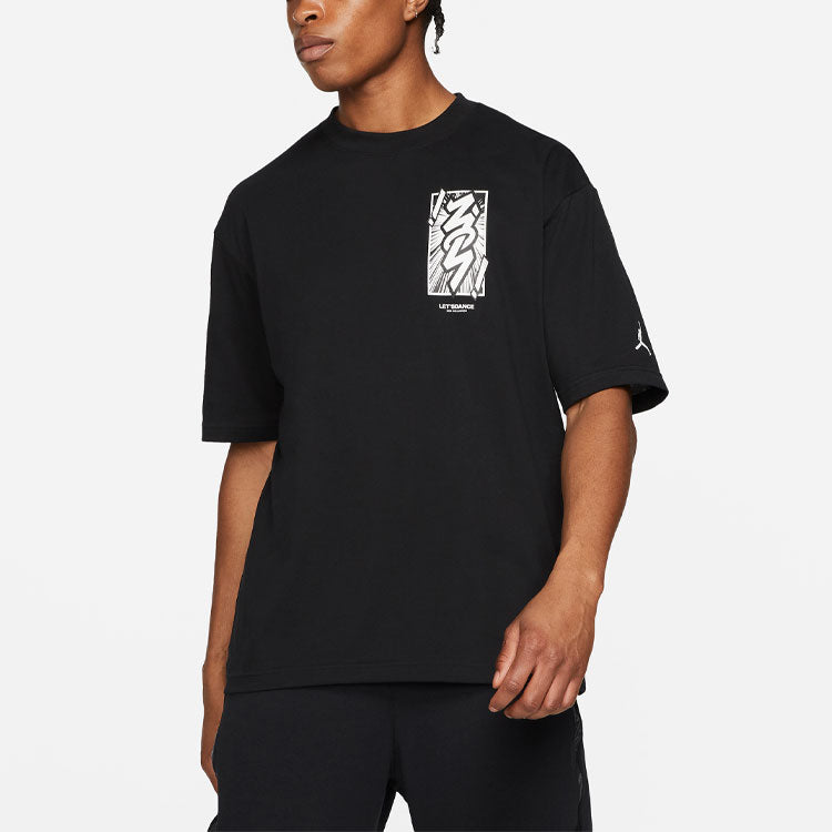 Men's Jordan Dri-FIT Zion Basketball Sports Printing Knit Round Neck Short Sleeve Black T-Shirt