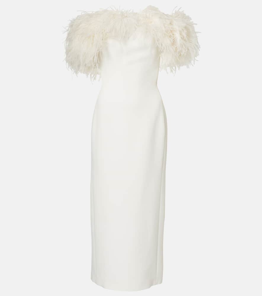 Feather-trimmed midi dress