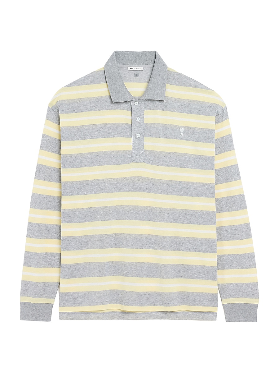 Men's Ami de Coeur Striped Polo Shirt - Gris Chine Jaune Blanc