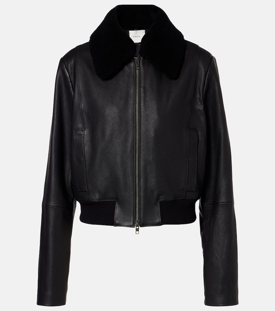 Shearling-trimmed leather jacket