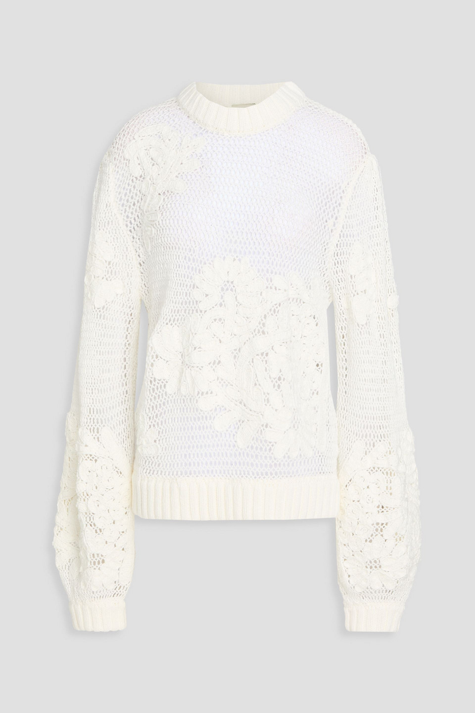 Embroidered open-knit cotton-blend sweater - White - L