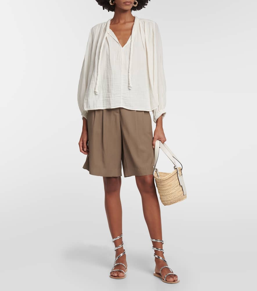 Tie-neck cotton blouse top
