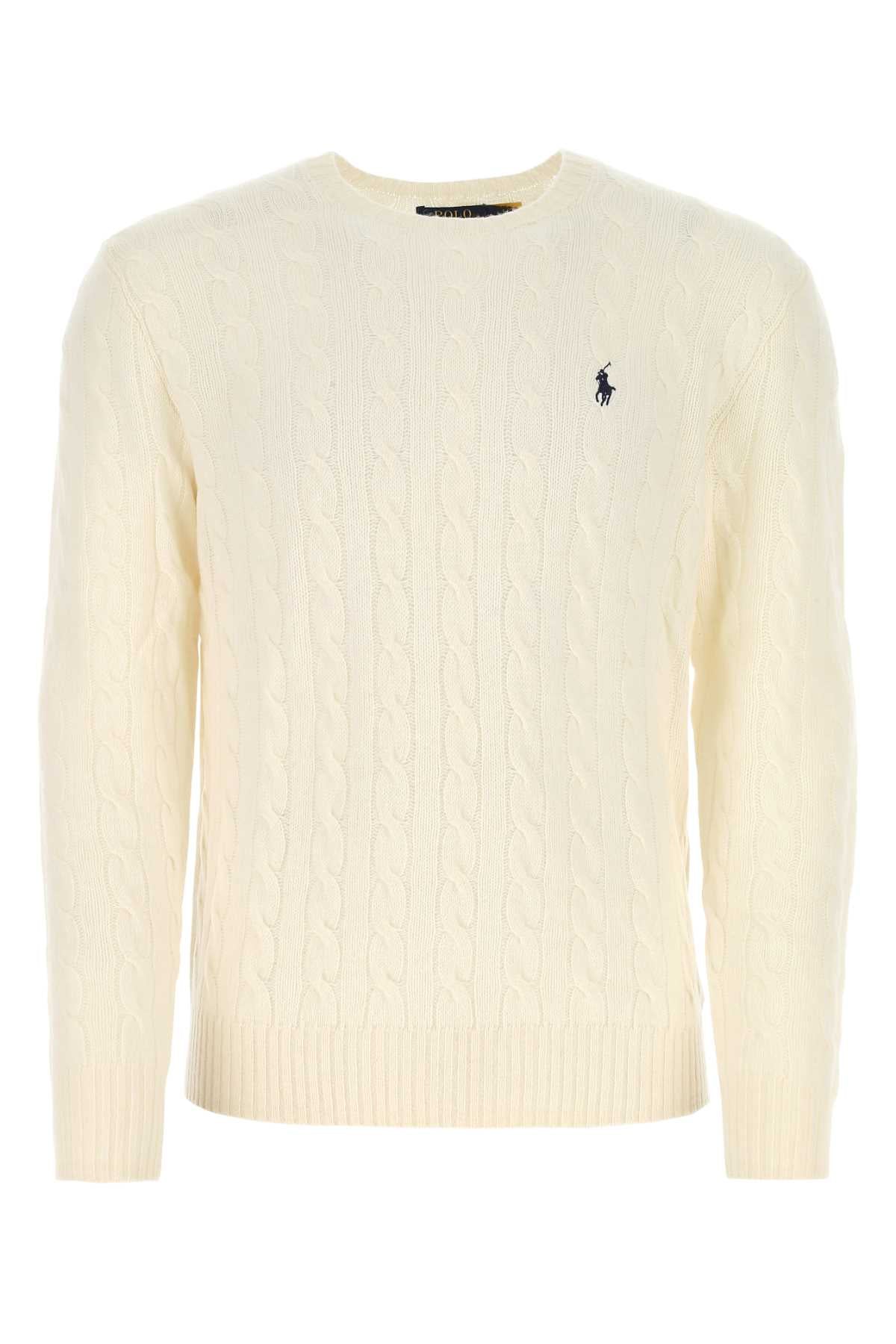 Cable-Knit Wool Blend Sweater — Beige