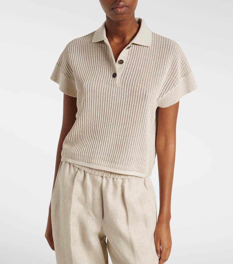 Cotton-blend lamé polo shirt