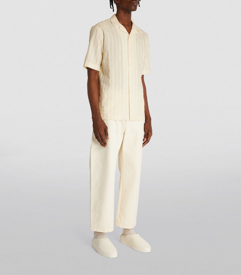 Embroidered Stripe Notched Collar Shirt