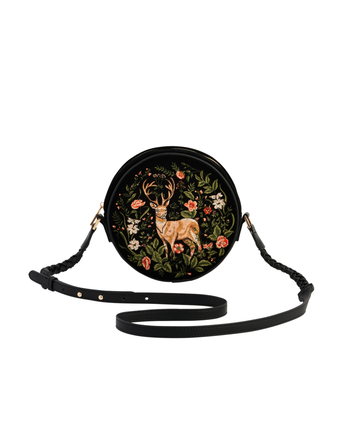 Aurora Fawn Embroidered Black Circle Bag - Black