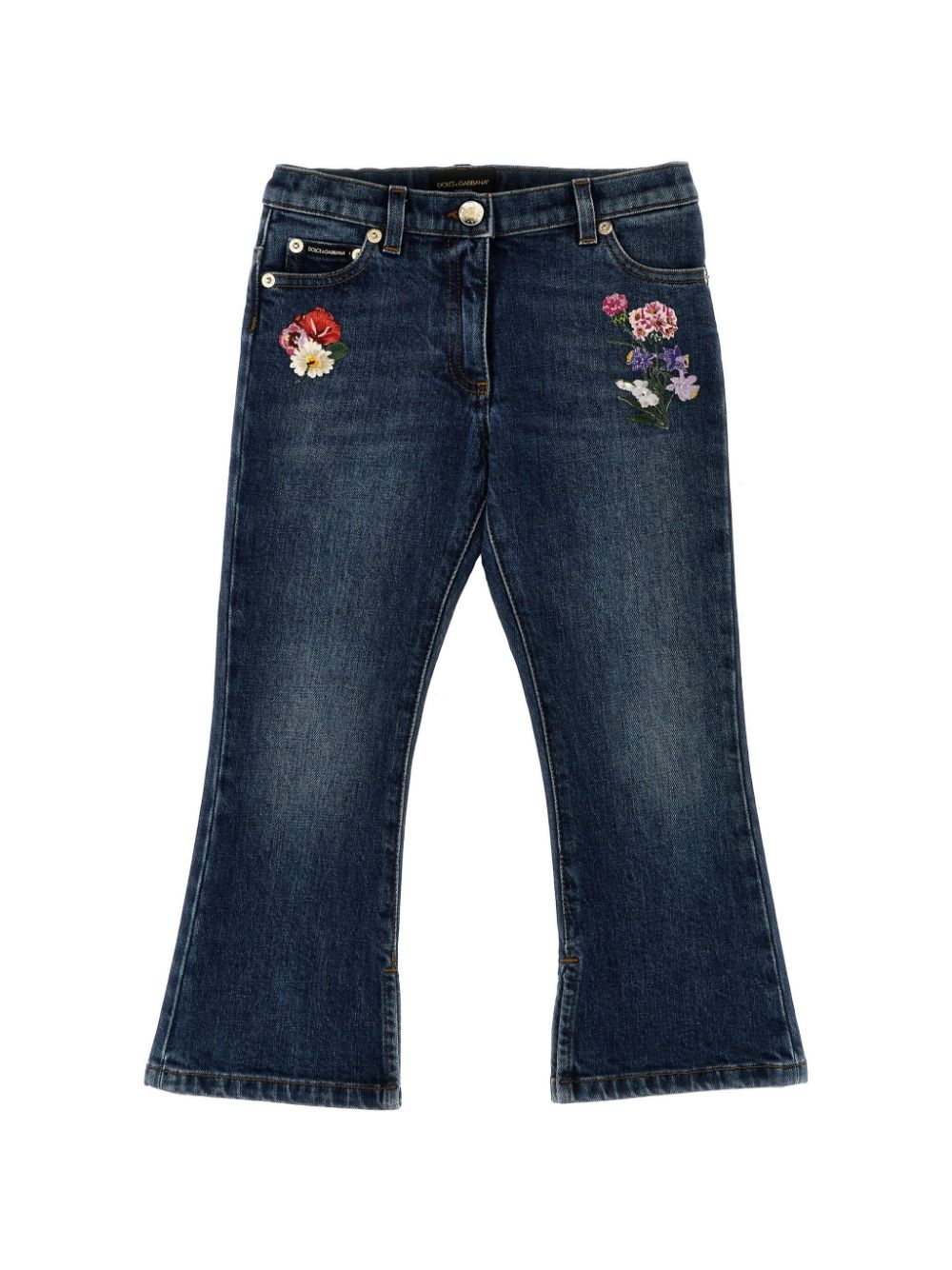 Floral-embroidered jeans - Blue