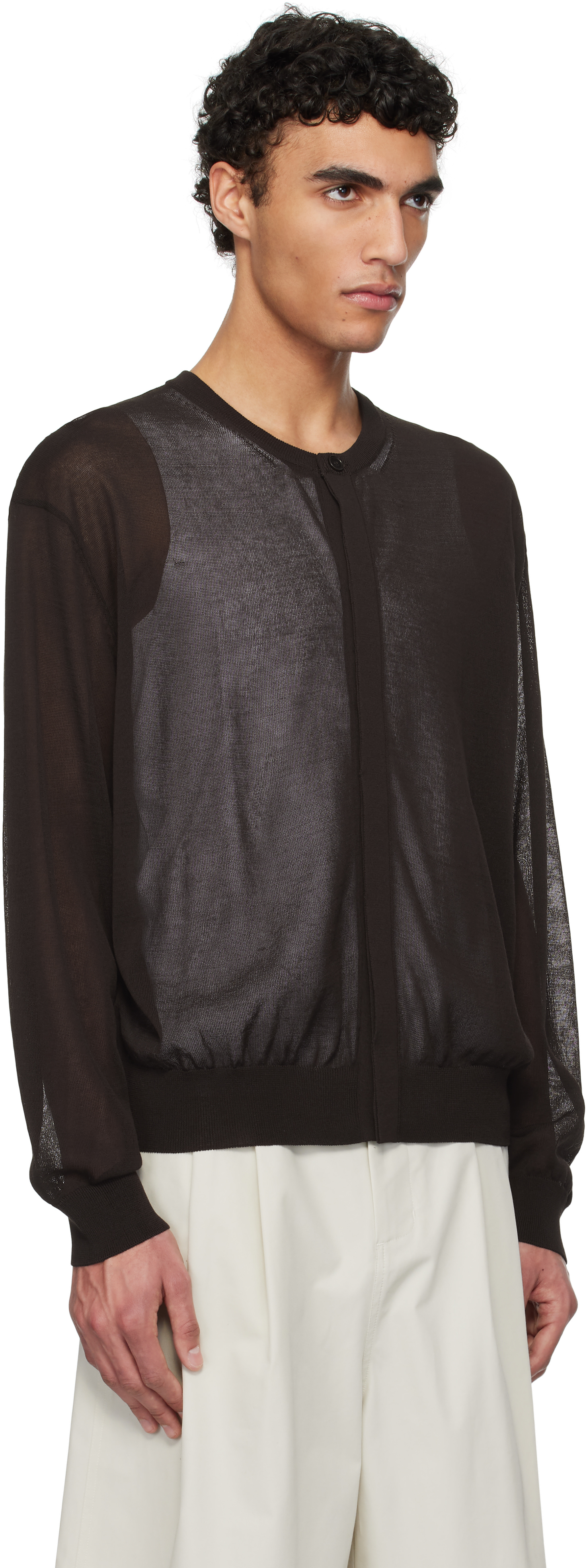 AMOMENTO Brown Sheer Round Cardigan