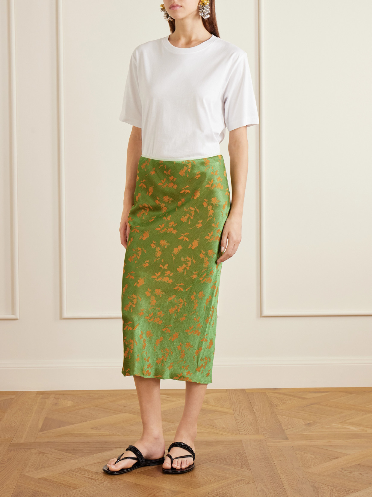 Floral-jacquard Cloqué Midi Skirt - Green