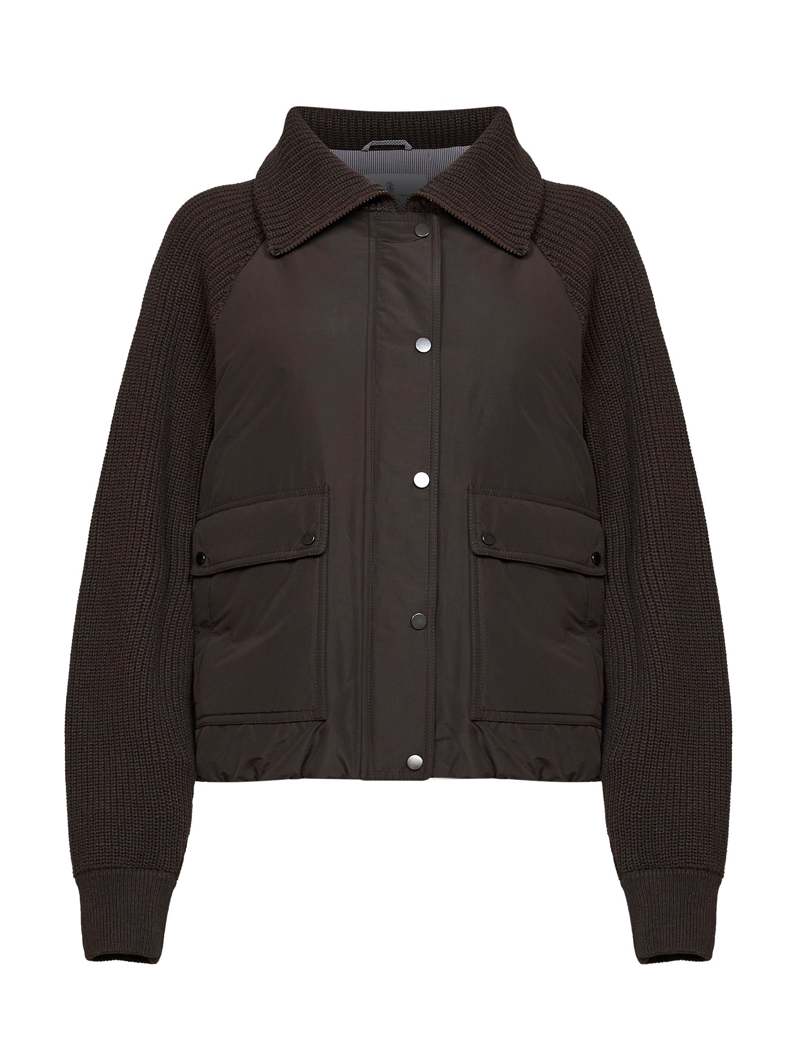 Techno Taffeta Cotton Down Jacket — Brown