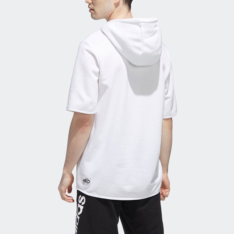 Men's neo Logo Embroidered Sports Pullover Hooded Short Sleeve White