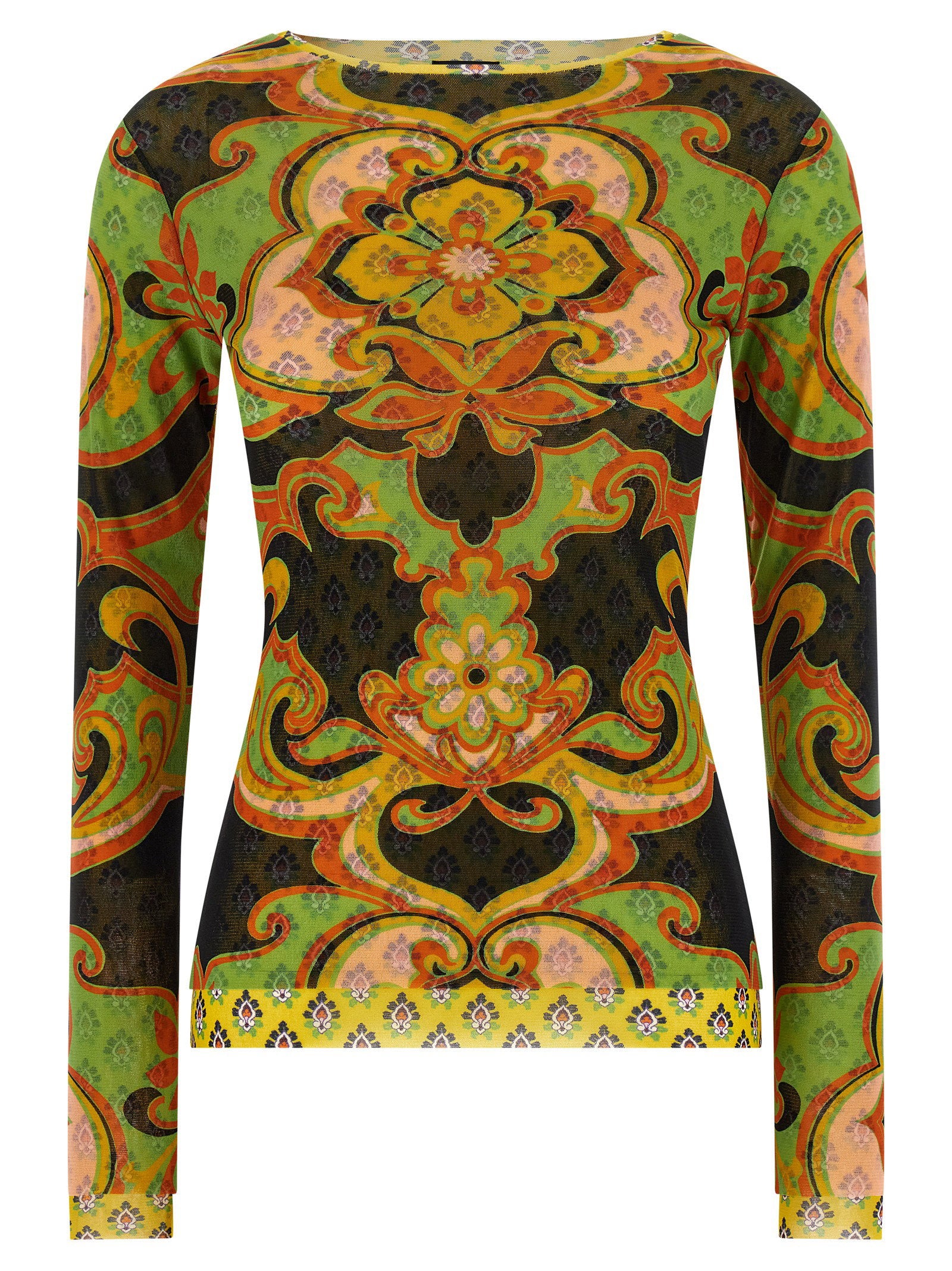 Ornamental Baroque Mesh Blouse — Green