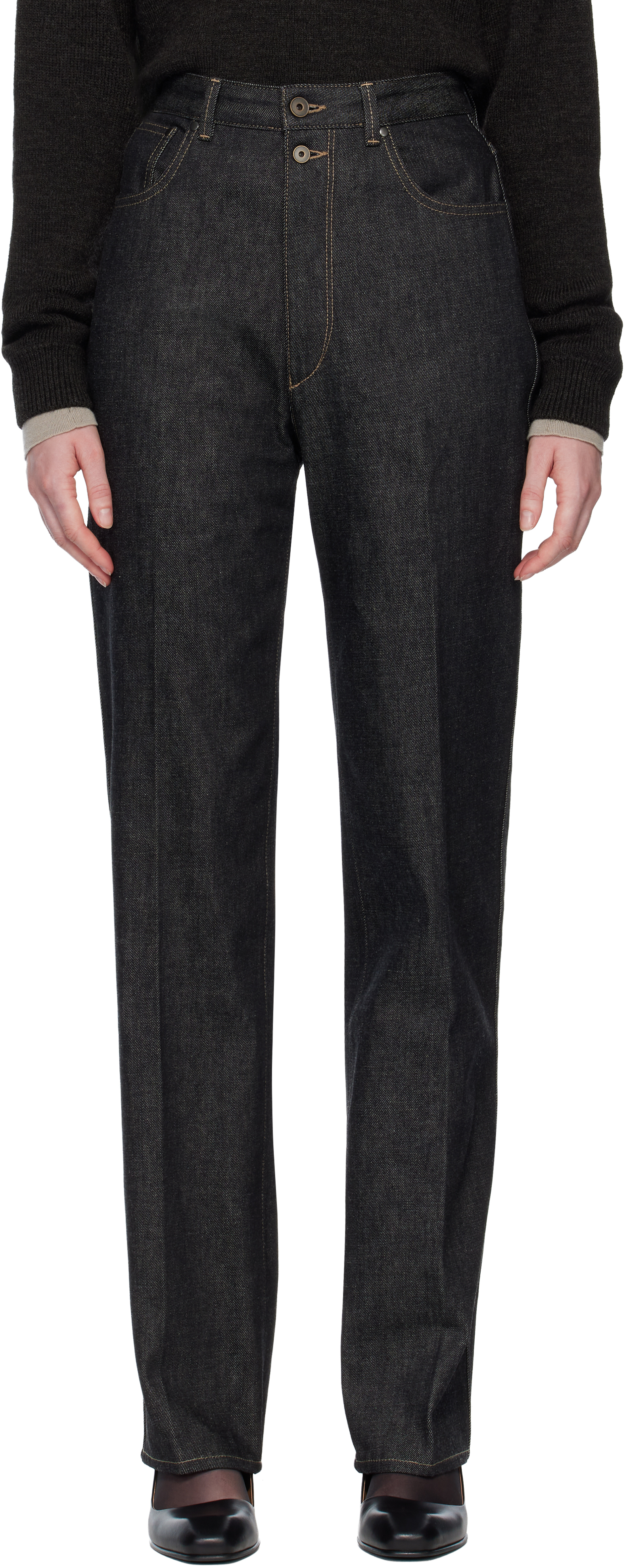 Navy High Waisted Straight Jeans
