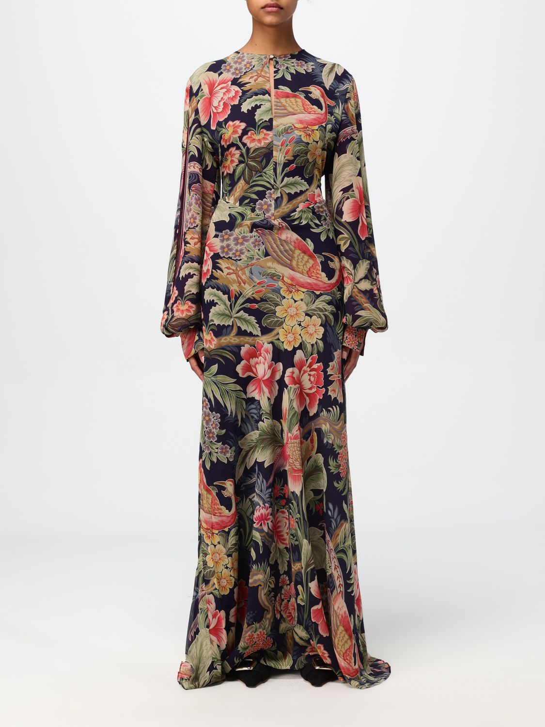 Floral-print silk maxi dress - Black