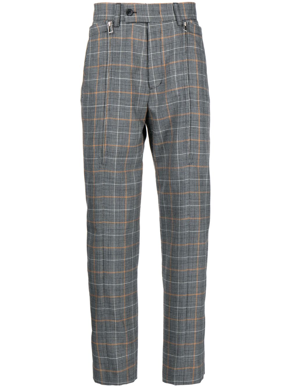 Zip-detail check-print wool trousers - Black