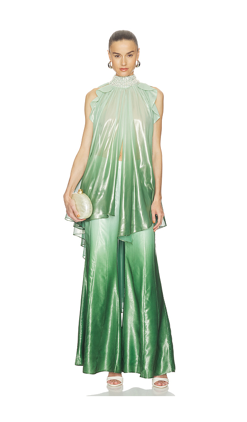 LA FUORI Iridescent Sage Embroidered Top in Sage. XS. Also in L, M
