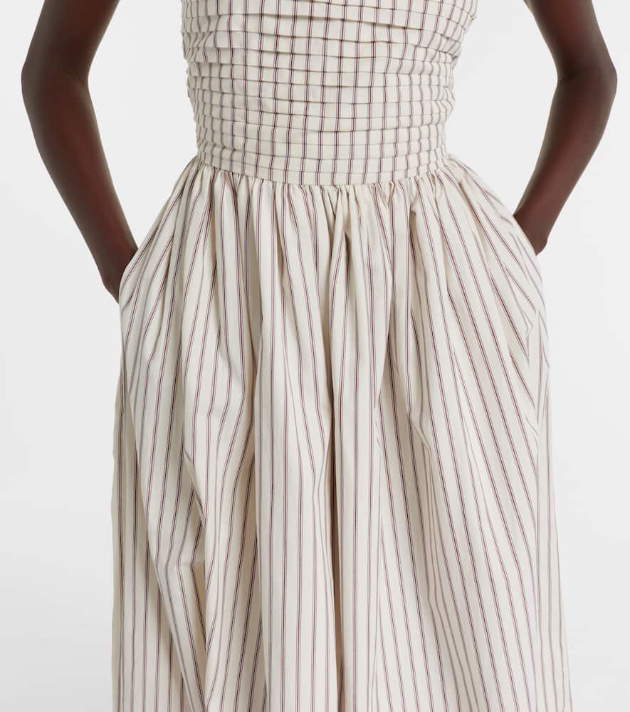 Halterneck striped cotton midi dress