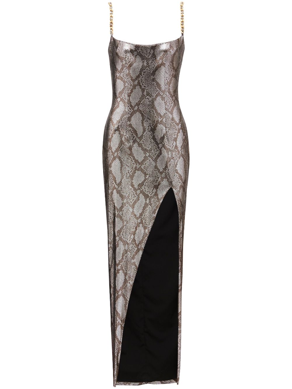 Snakeskin-print metallic maxi dress - Silver