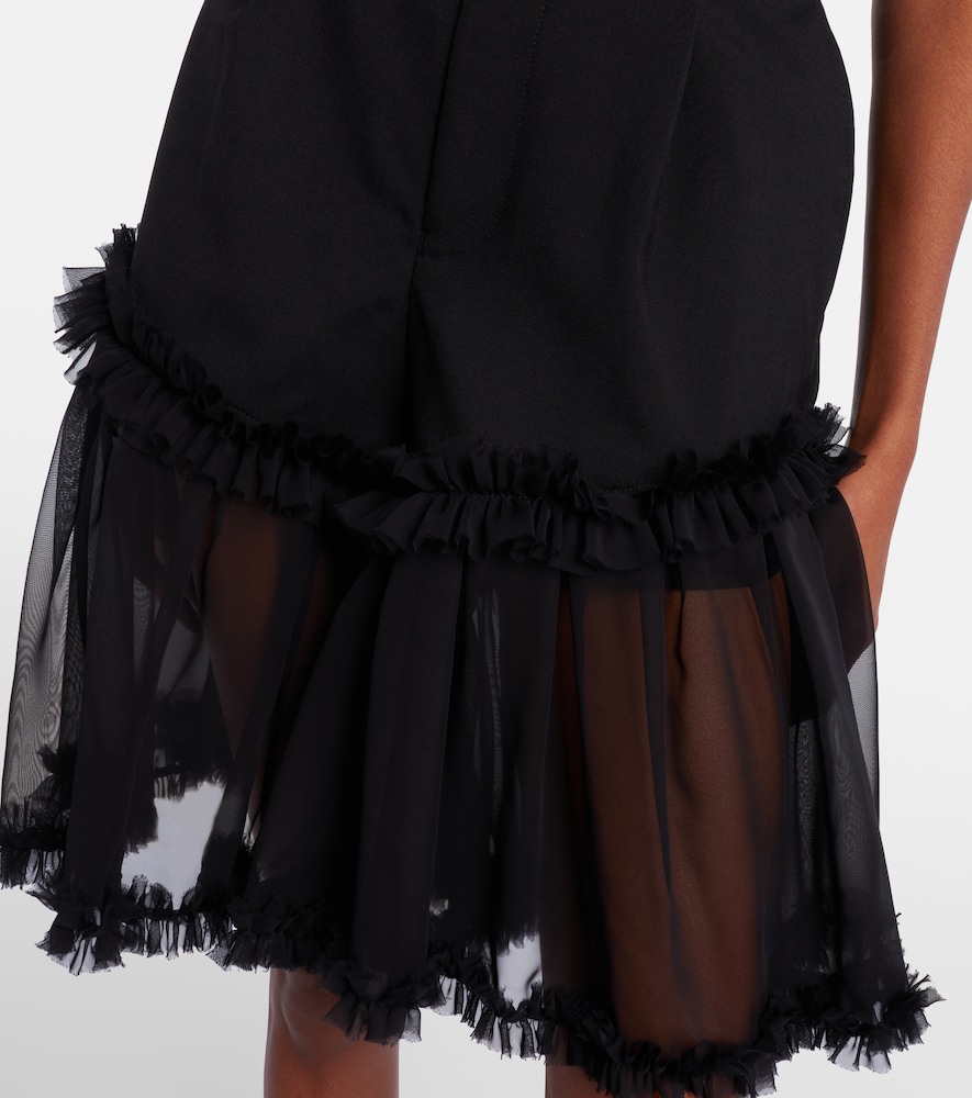 Ruffled tulle and wool shorts