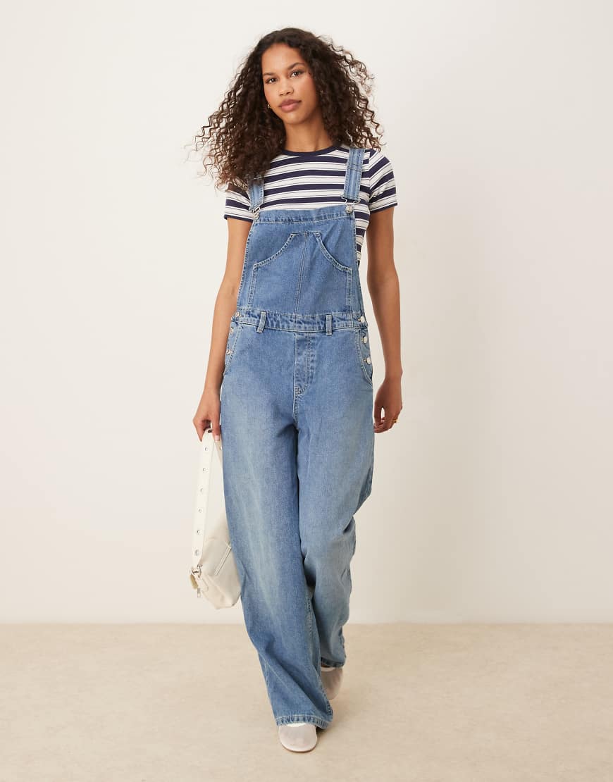Mango oversized denim overalls in blue