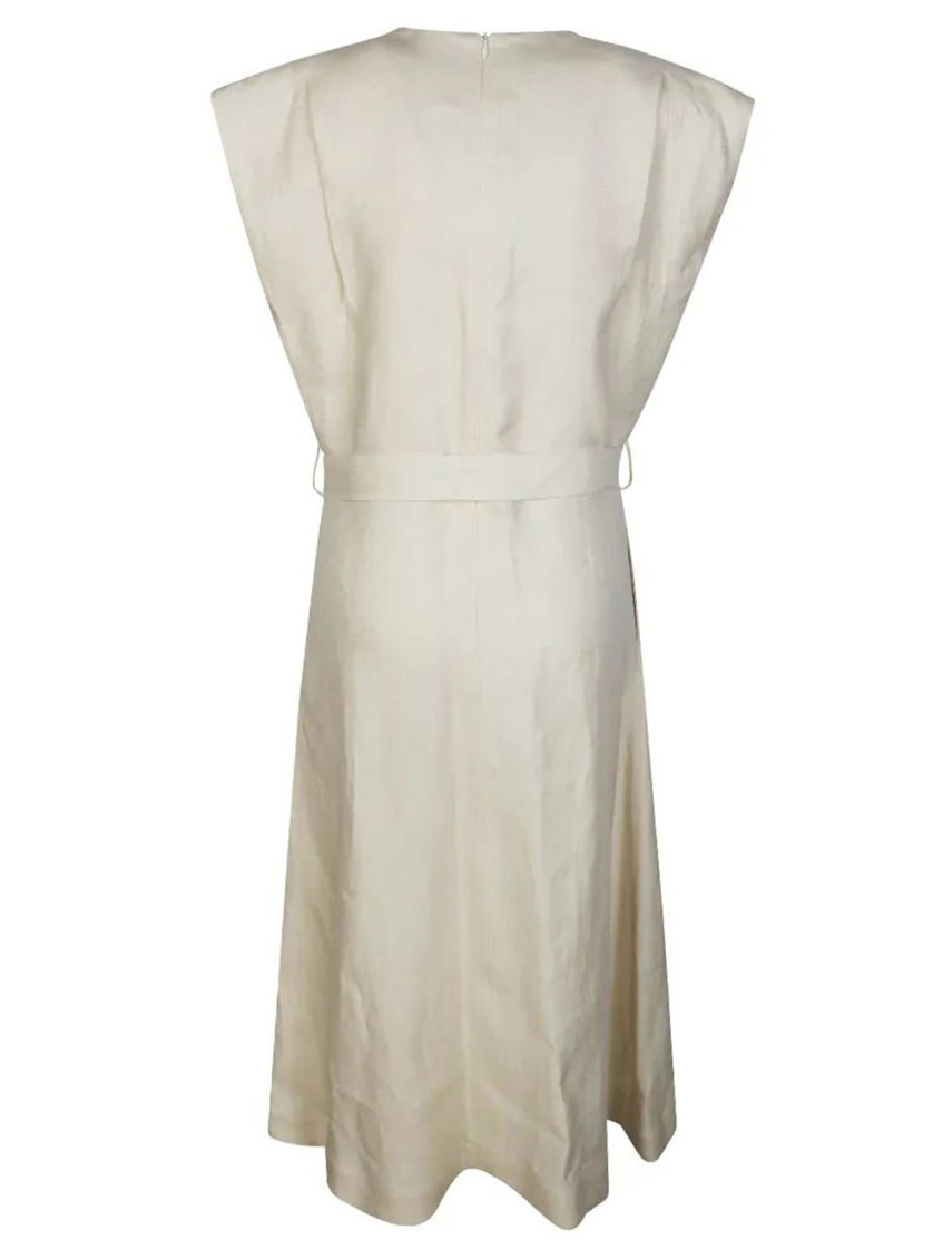 Beige V-Neck Tie Mini Dress