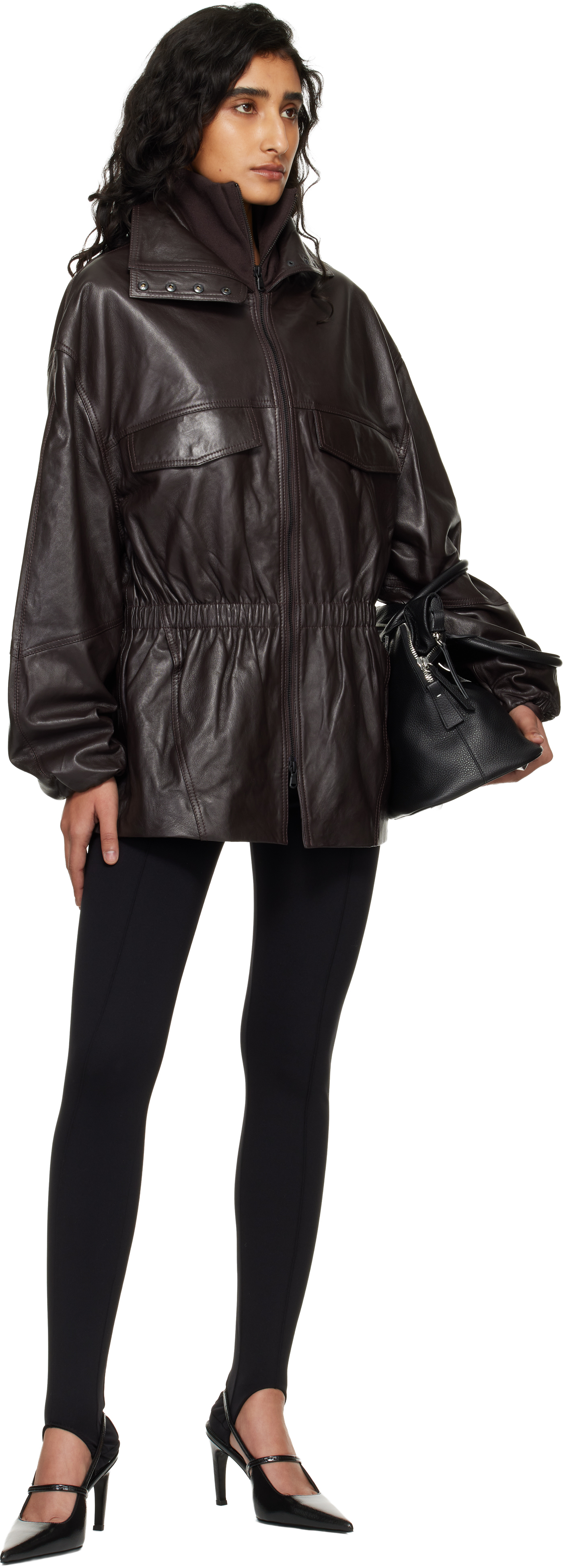 Burgundy Carnaby Funnel Neck Leather Jacket