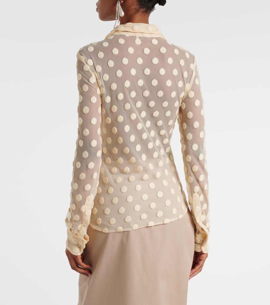 Polka-dot cotton-blend mesh shirt