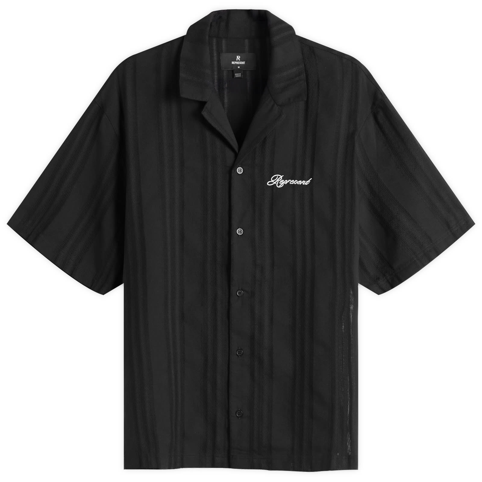 Represent Men's Embroidered Bowling Shirt in Jet Black