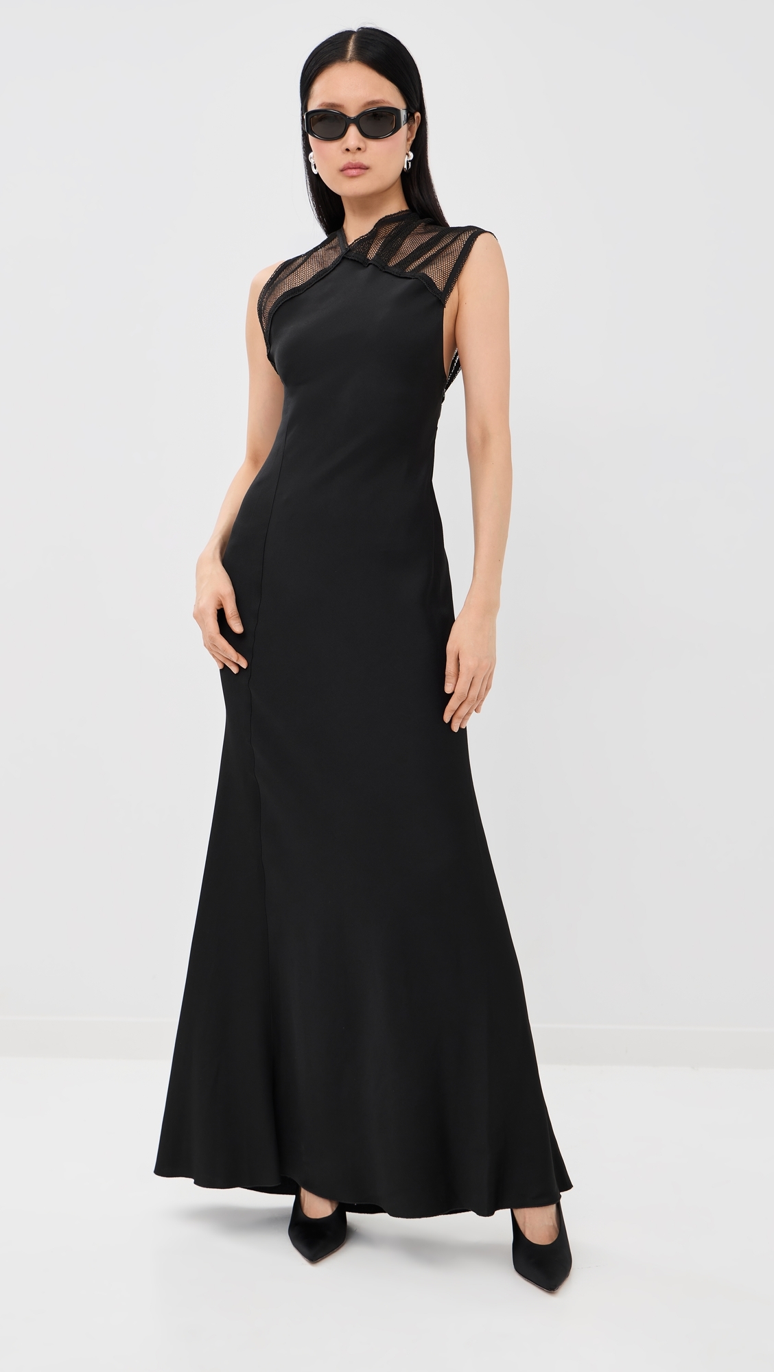 Mesh Detail Gown Black