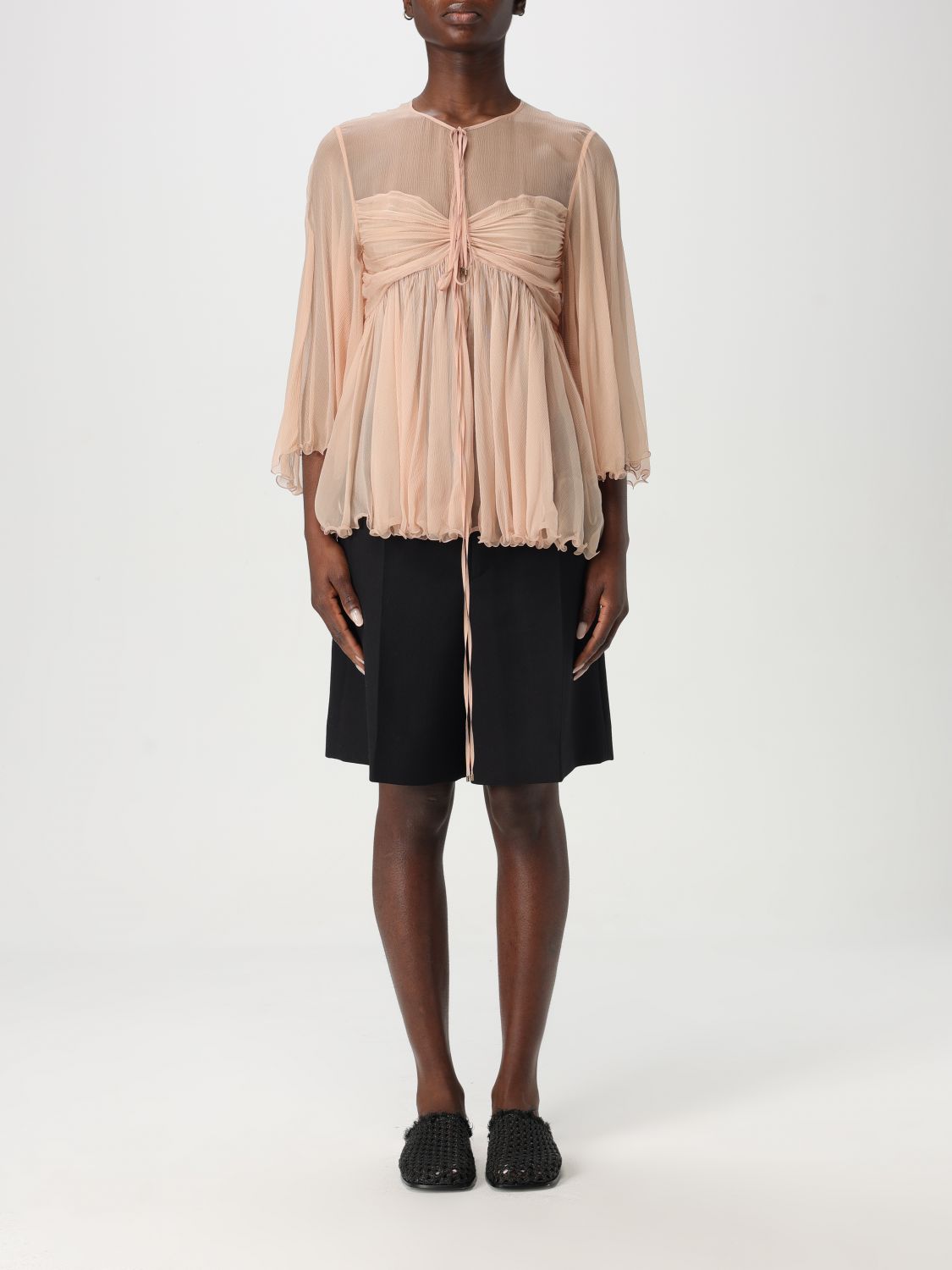 Pleated silk top - Neutrals