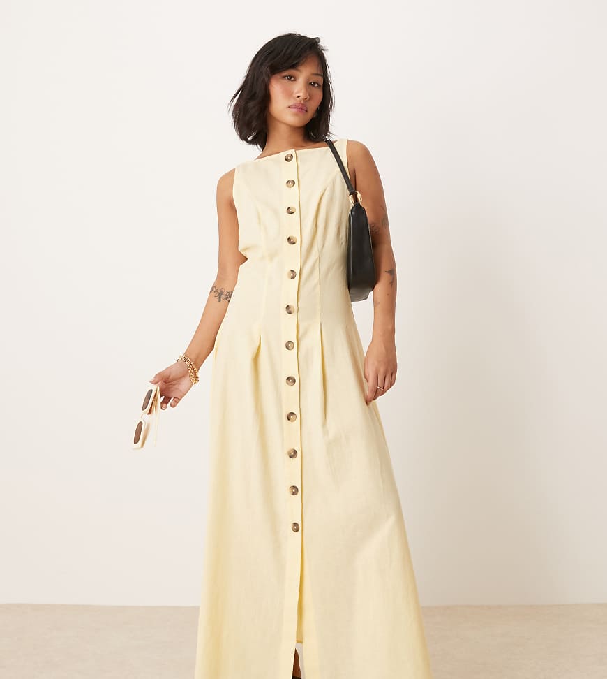 ASOS DESIGN Petite slash neck button down vest maxi dress in buttermilk-White