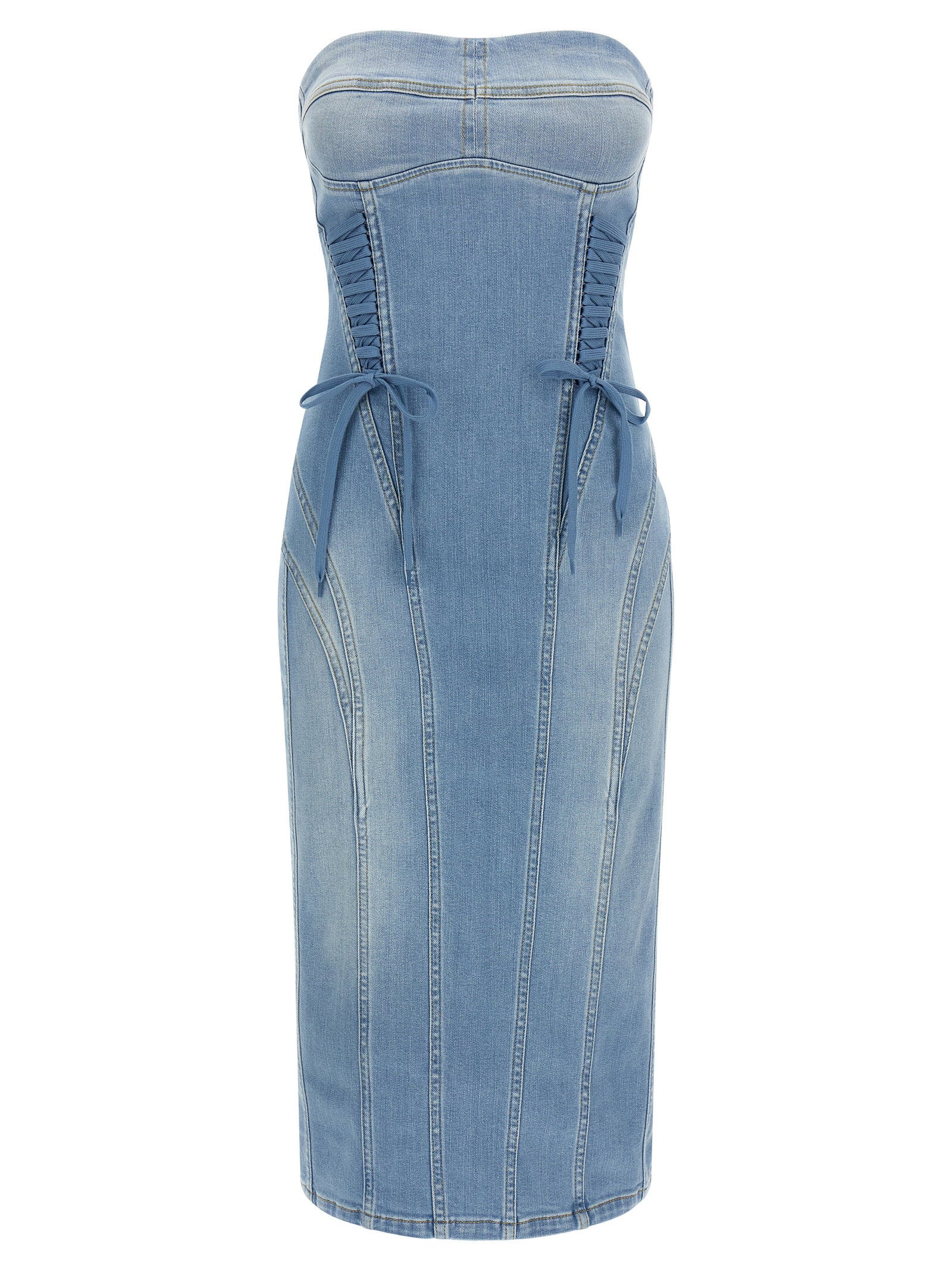 Stonewashed Denim Bustier Dress — Light Blue