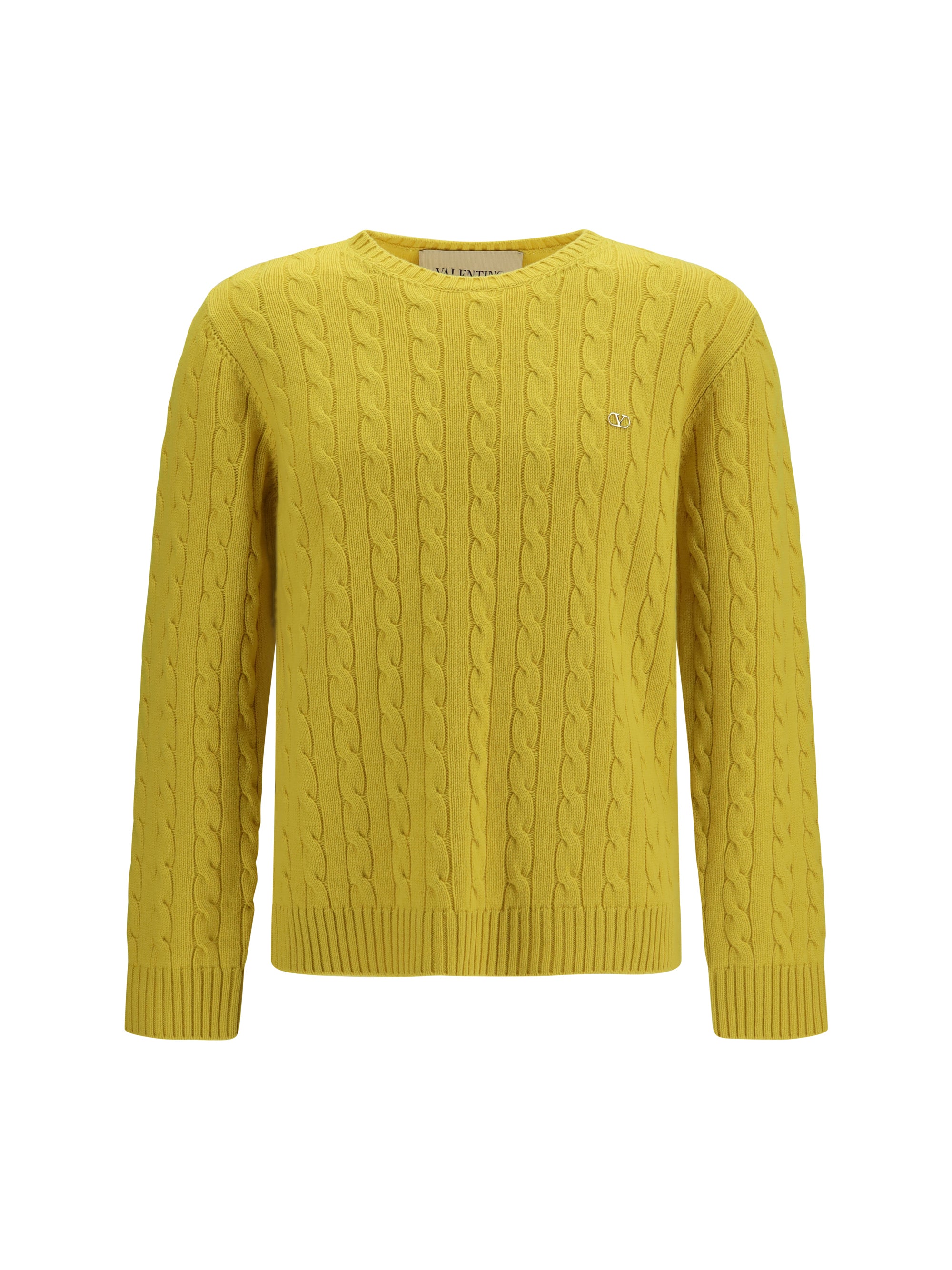 Cable-Knit Cashmere Sweater — Yellow