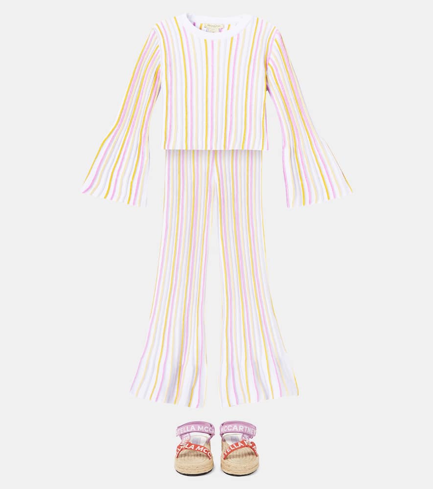 Ribbed-knit striped cotton-blend top