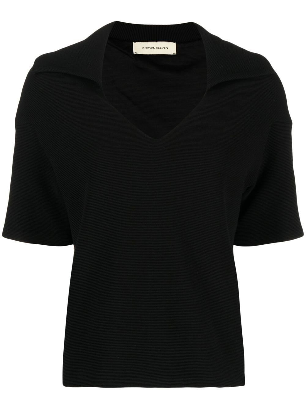 Spread-collar ribbed-knit top - Black