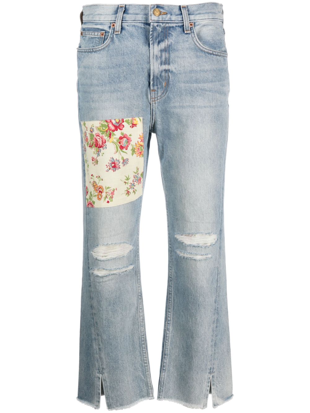 Cropped distressed-effect jeans - Blue