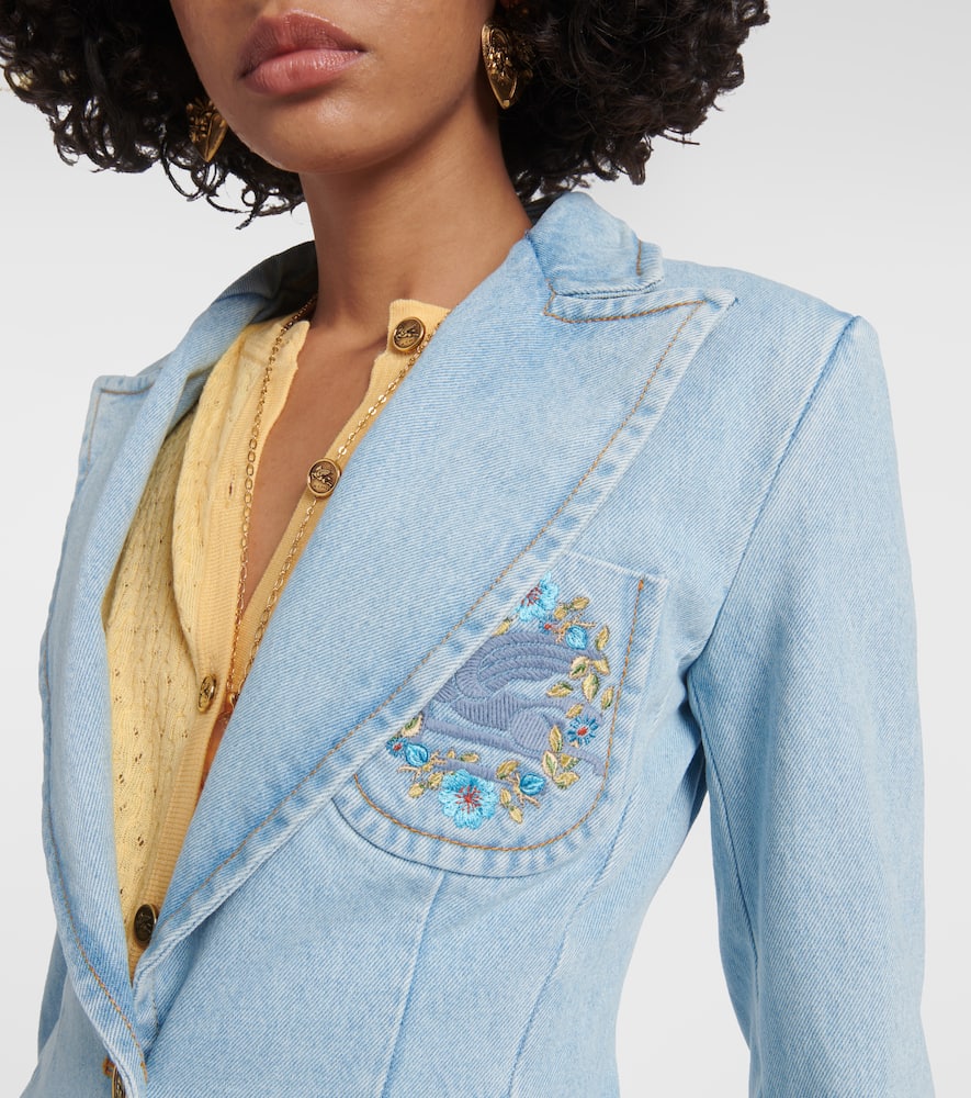 Embroidered denim blazer