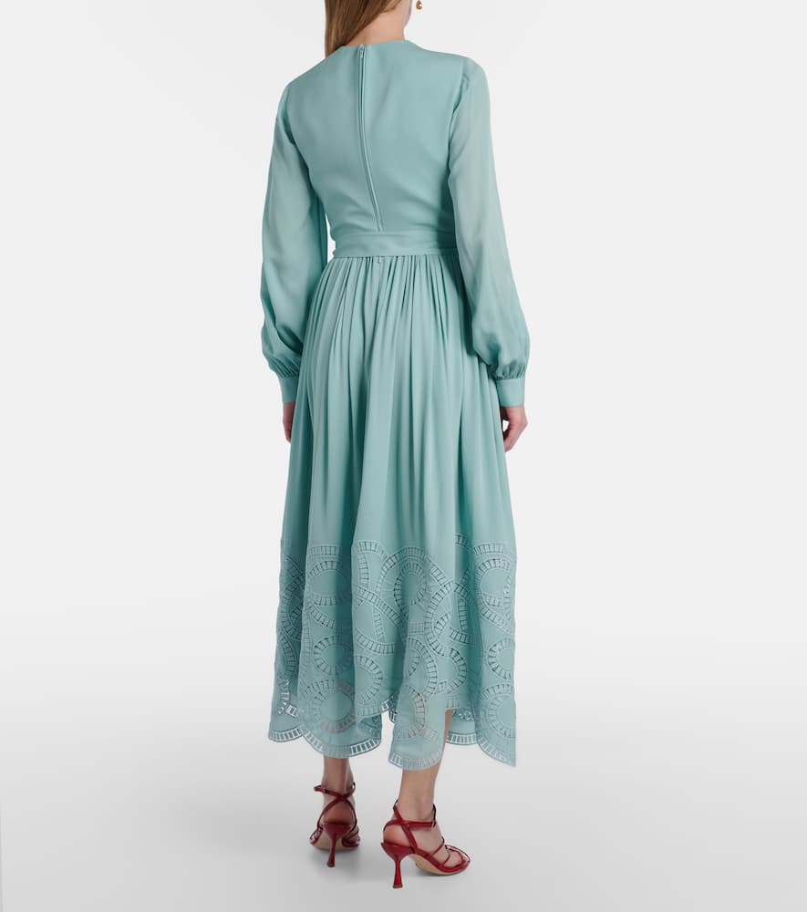 Lace-trimmed silk-blend midi dress