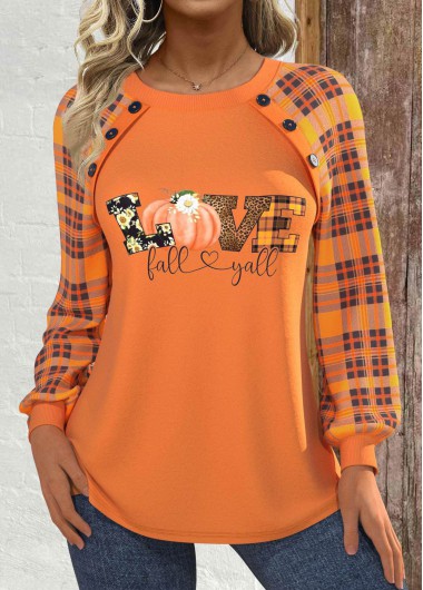 Modlily Halloween Orange Patchwork Plus Long Sleeve Sweatshirt - 2X