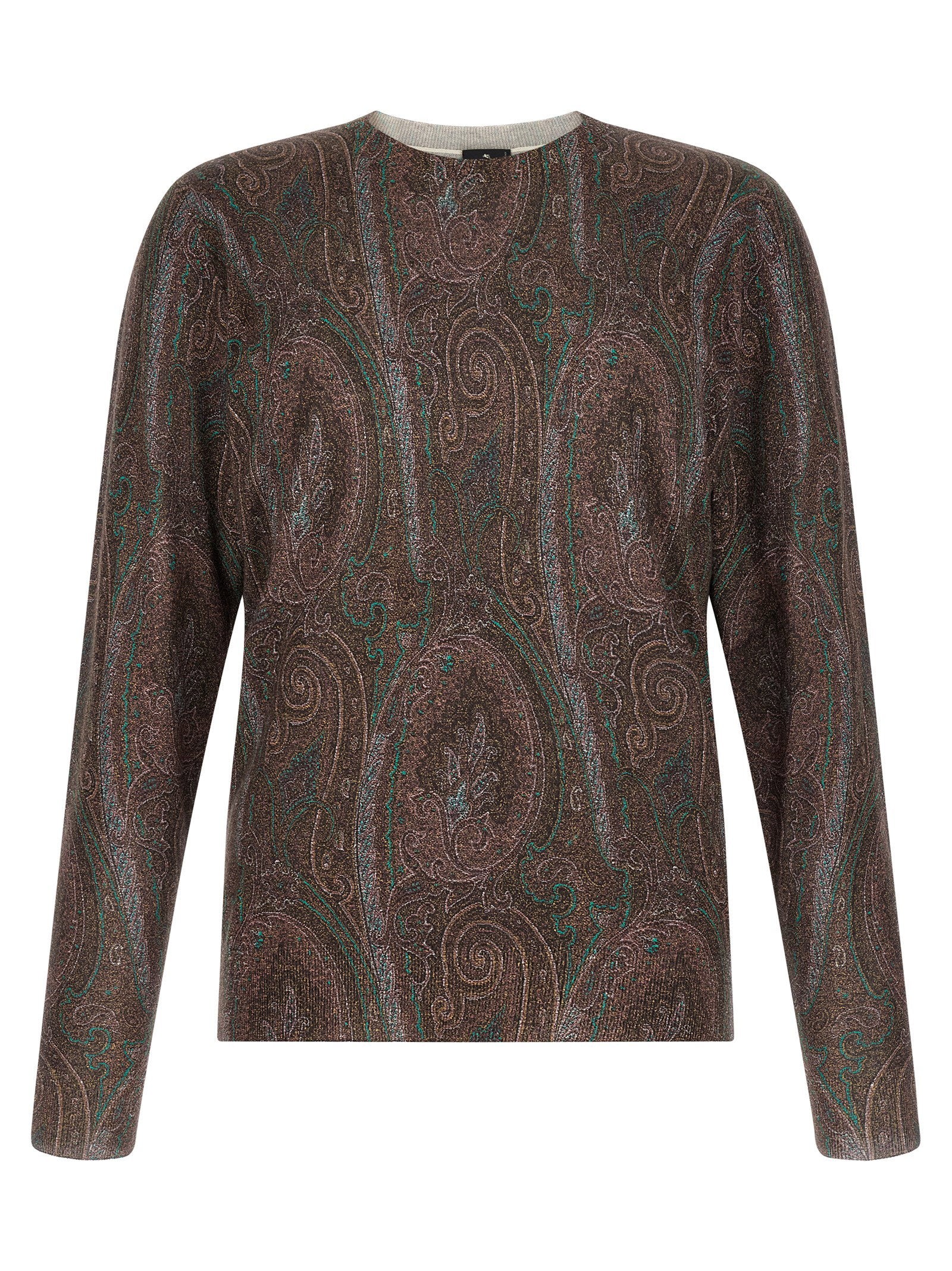 Paisley-Stamped Silk-Cashmere Sweater — Brown