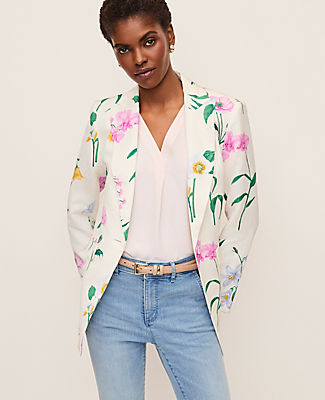 Ann Taylor The Long Single Button Blazer in Floral Linen Blend