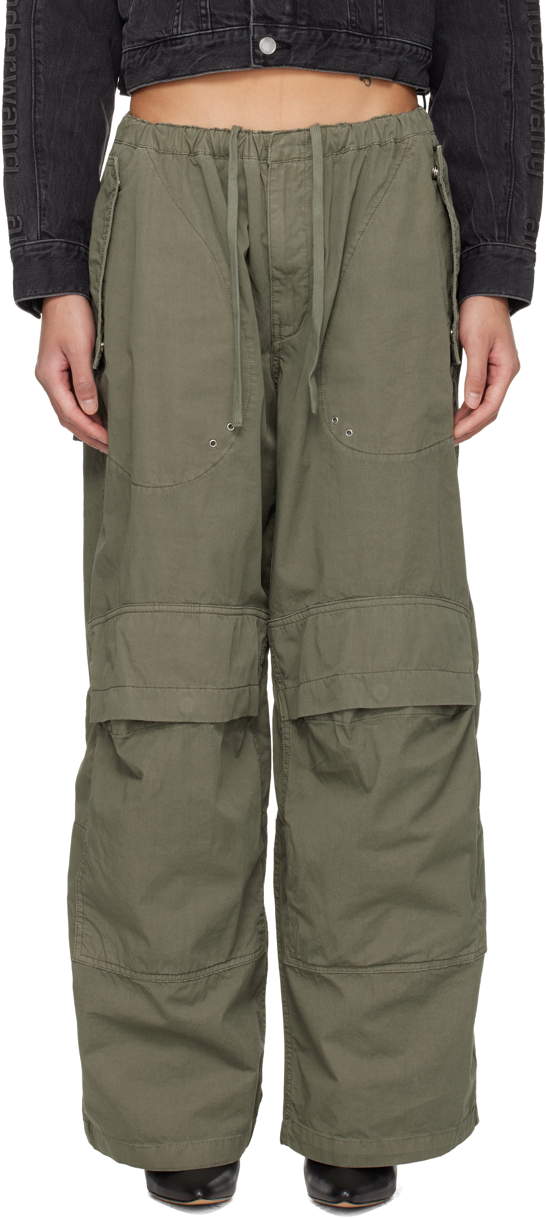 Khaki Mid-Rise Articulated Pockets Cargo Pants