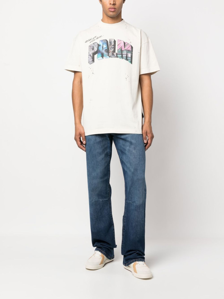 Blue Denim Straight Leg Jeans With Logo Patch In Cotton Man