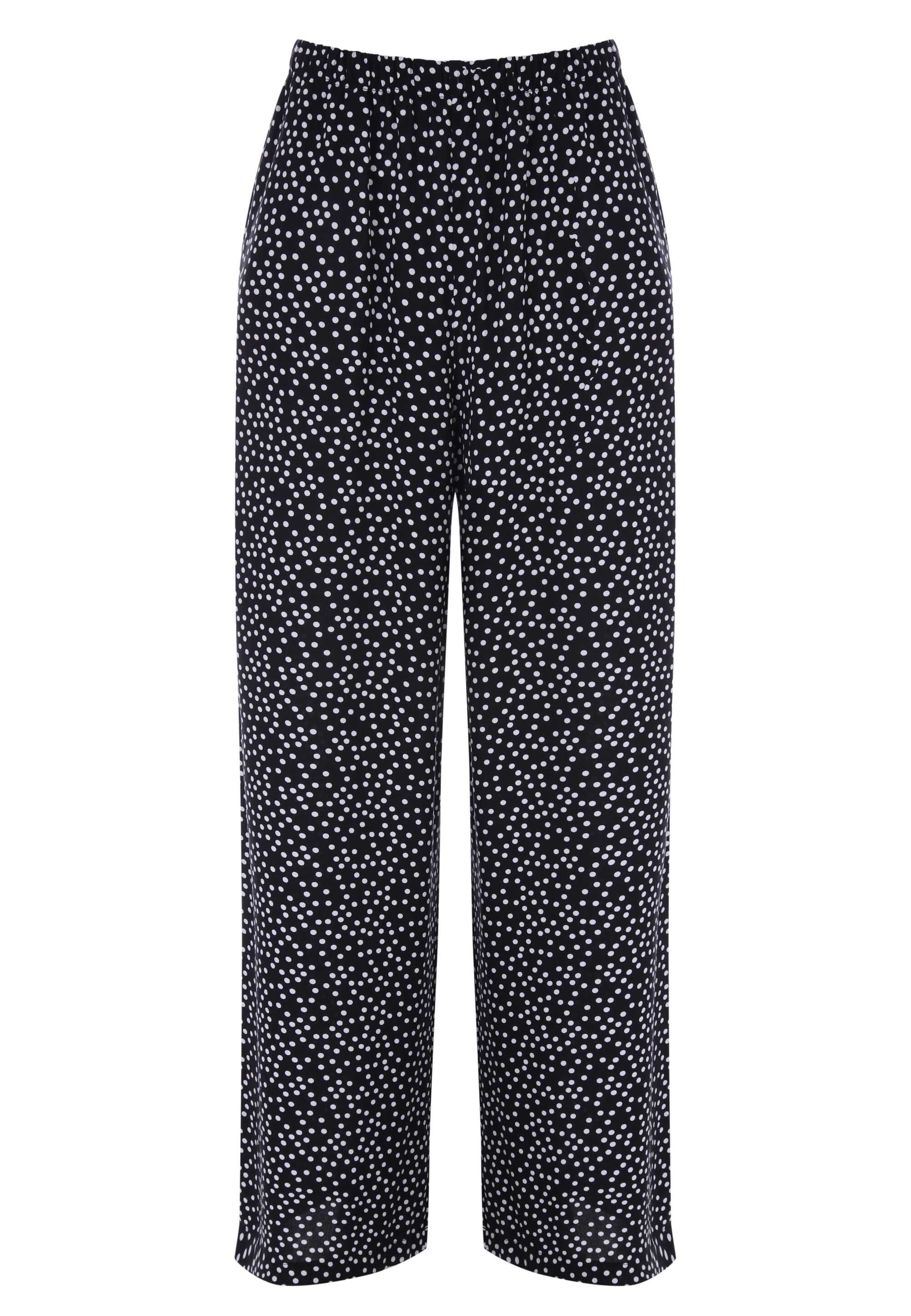 Womens Black & White Spot Print Wide Leg Trousers