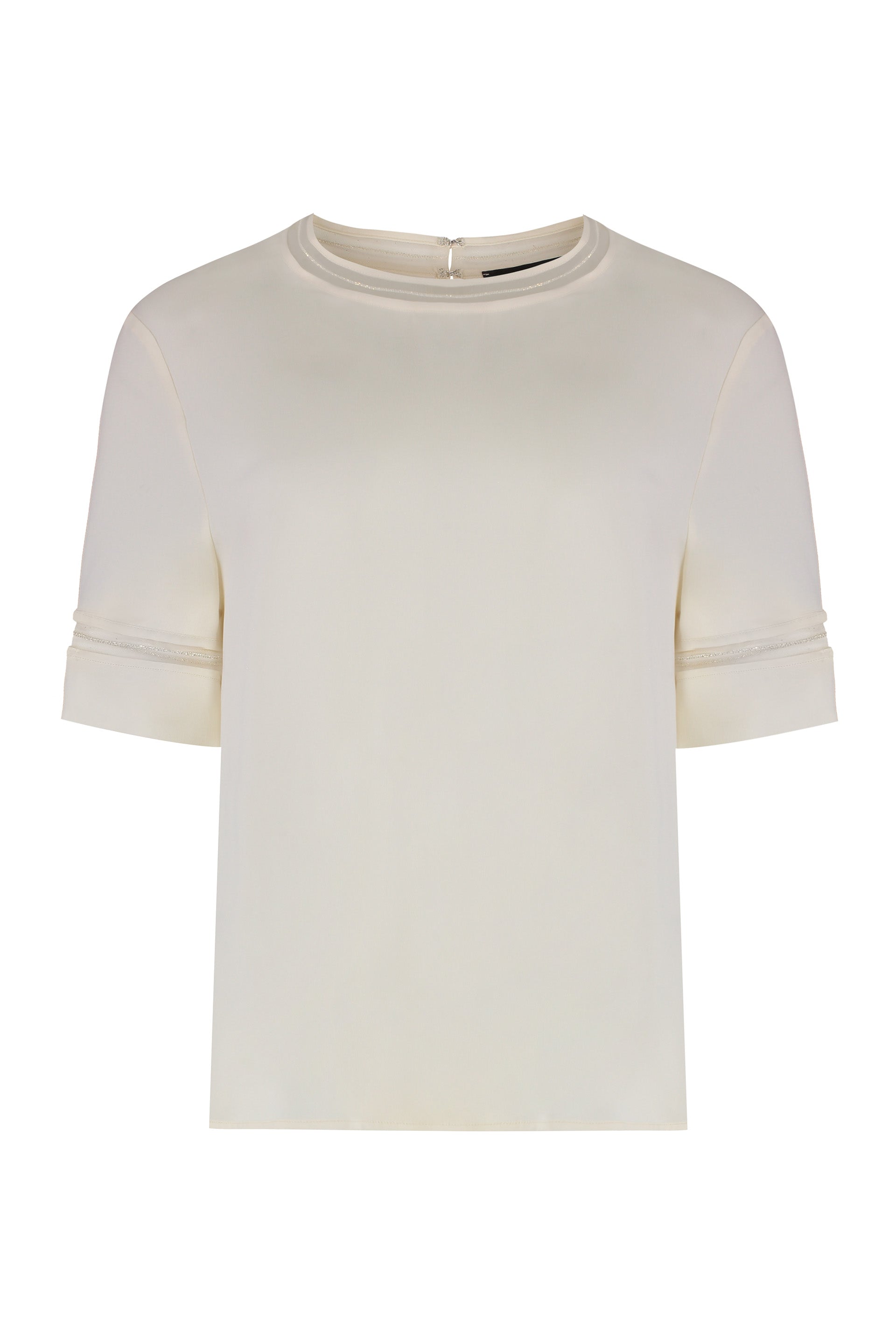 Washed Crepe de Chine Silk Top with Tulle Profiles & Diamond Thread Detail